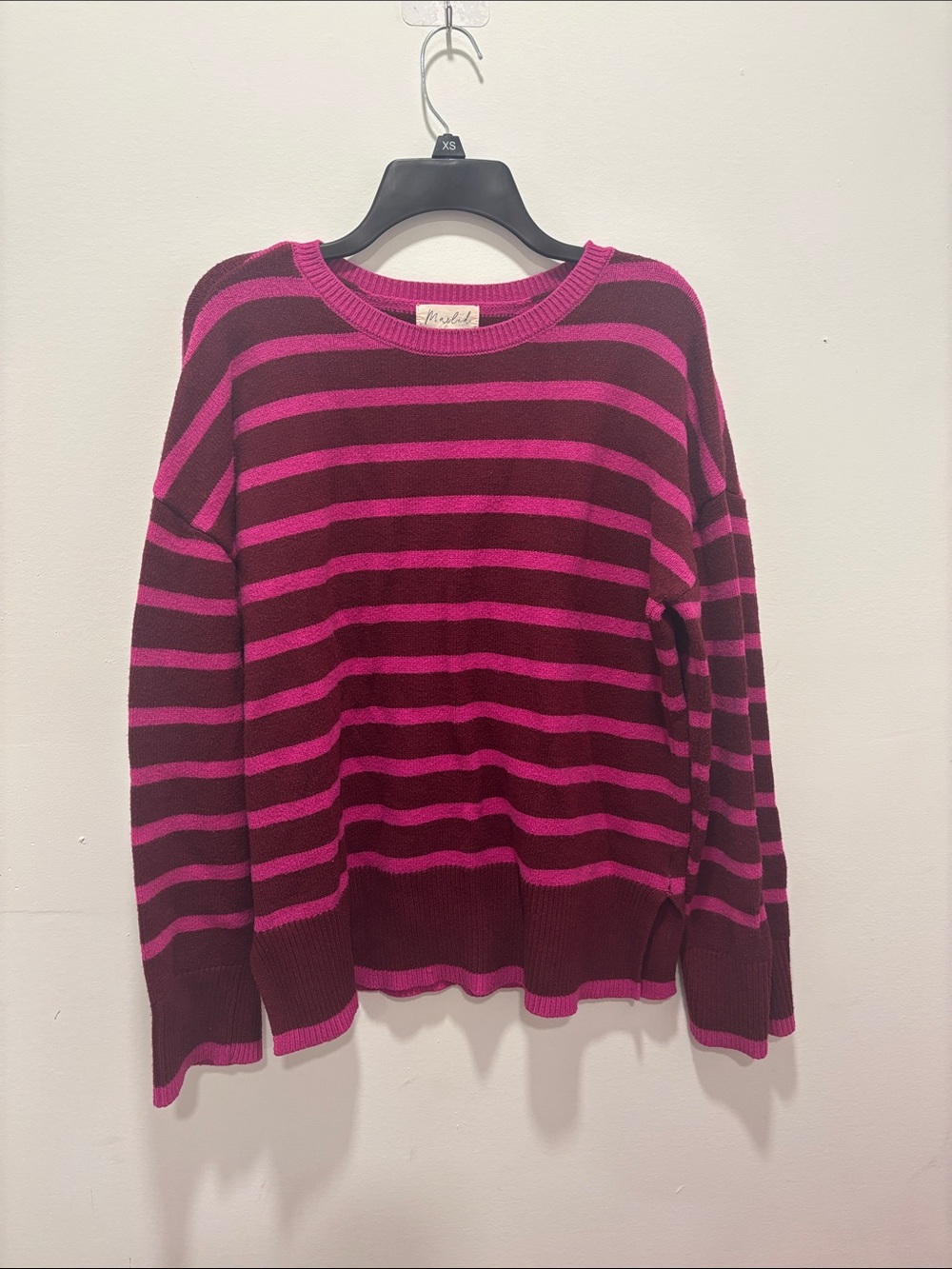 Striped Crewneck Sweater in Pink and Burgundy - Women's